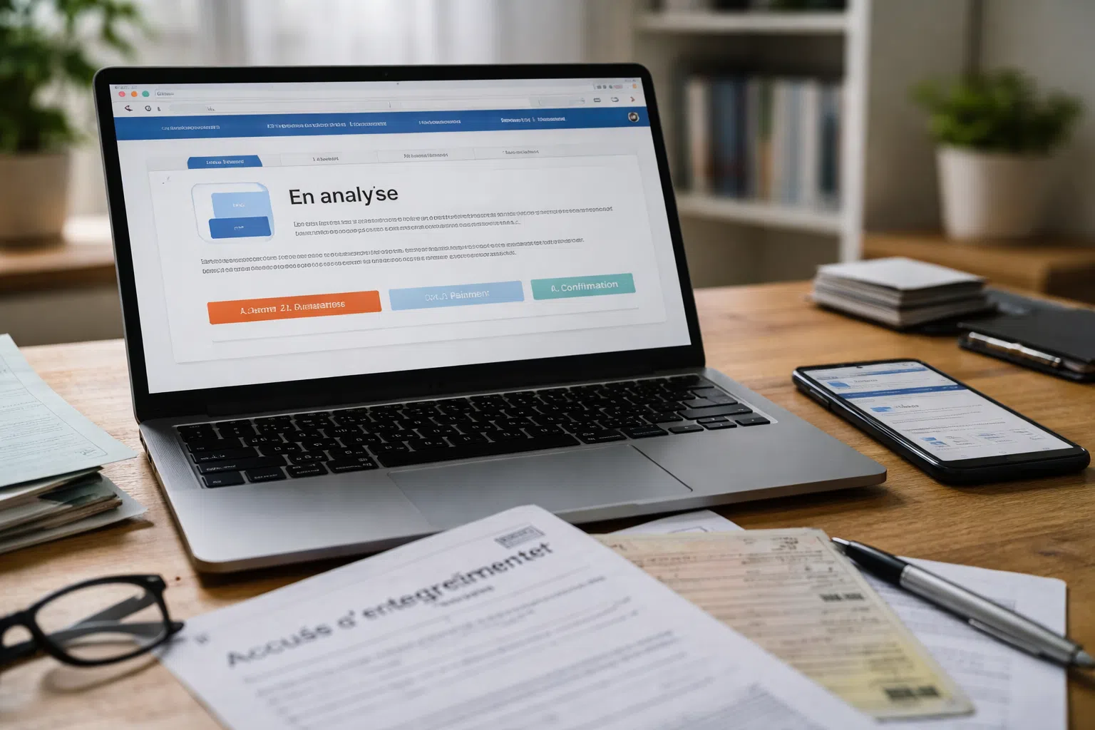 Ordinateur et documents sur un bureau, symbole d’un dossier ANTS en cours d’analyse.