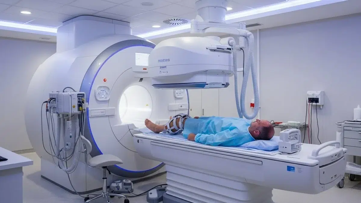 "Patient entrant dans une machine IRM pour examen d'imagerie par résonance magnétique en 2026"
