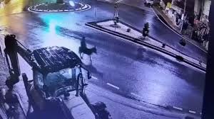 Capture de vidéosurveillance montrant le braquage de la bijouterie de Kayseri en Turquie avec un chariot élévateur avant la fuite à dos d'âne du voleur