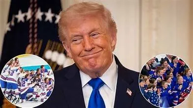 Donald Trump souriant après blague sexiste sur équipe féminine hockey américaine médaillée or JO Milan-Cortina 2026 ayant décliné invitation Maison Blanche provoquant polémique réseaux sociaux
