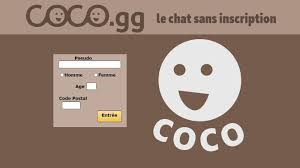 Capture d’écran de l’ancienne page d’accueil de Coco.gg, avec son logo, un formulaire d’accès et la mention de tchat sans inscription.