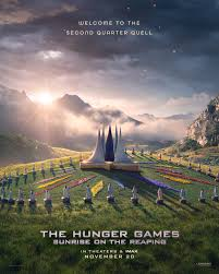 Affiche promotionnelle de The Hunger Games: Sunrise on the Reaping, montrant l’arène du deuxième Quart d’Expiation dans un paysage montagneux
