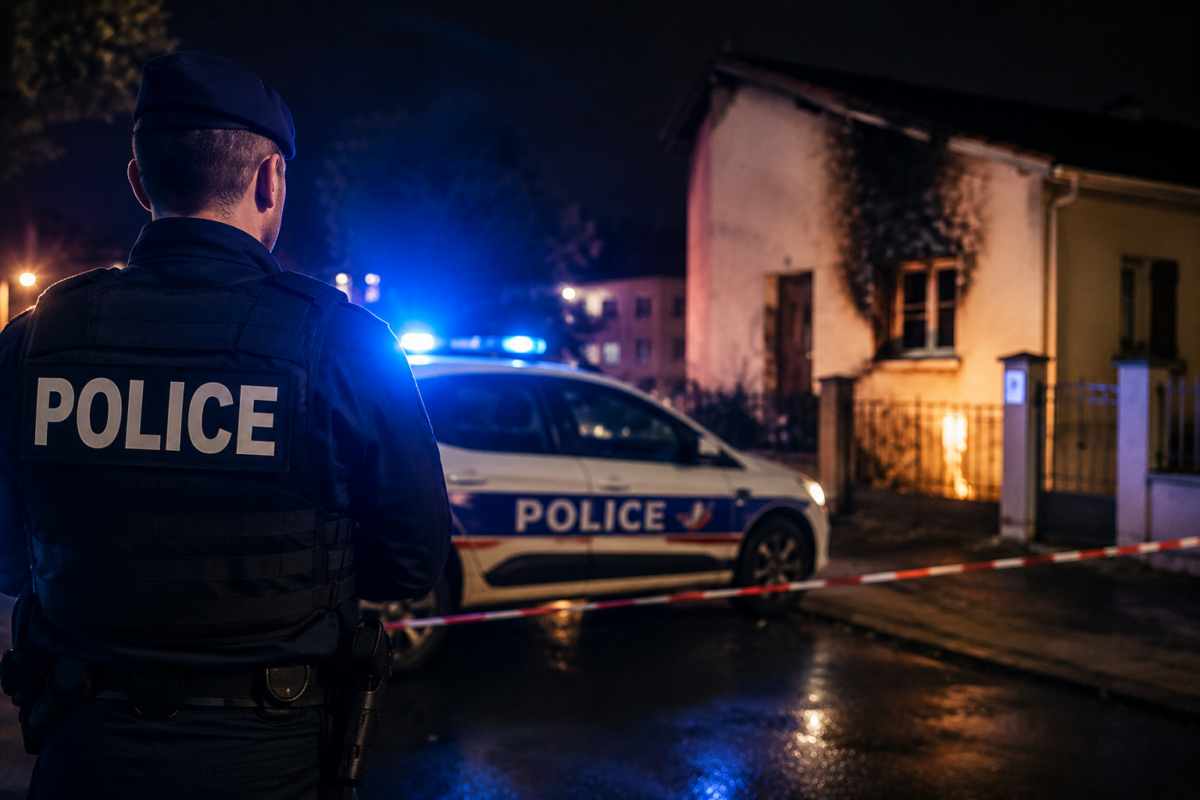 Intervention de police devant une maison visée par une attaque au cocktail Molotov dans la métropole lyonnaise.