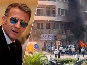 Montage montrant un responsable politique français et une rue de Damas envahie par la fumée après une explosion.
