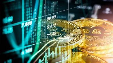 Bitcoin et stablecoins USDT et USDC sur fond de graphique de marché des cryptomonnaies